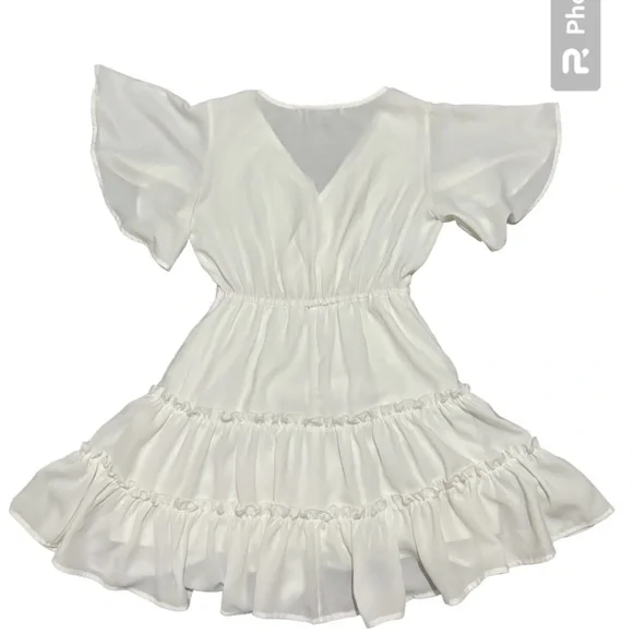 Cute White Ruffled Mini Dress - Picture 2 of 4
